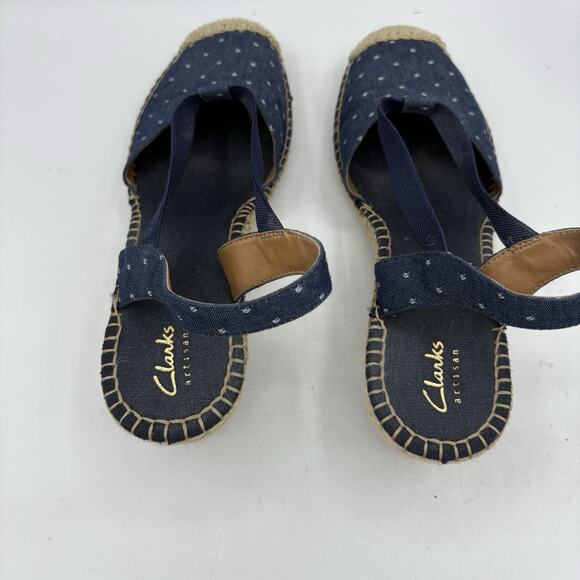 Clarks Artisan Shoes Womens 9 Petrina Kaelie Blue Canvas Sandals Espadrille Wedg - Picture 5 of 9